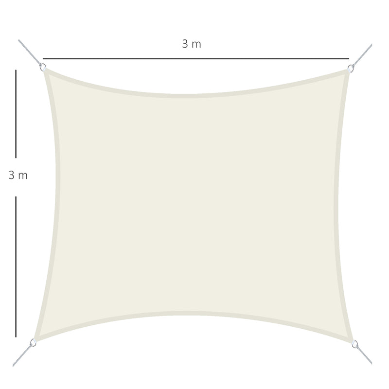 Vela de Sombra Quadrado 3x3 m Toldo Vela de Poliéster com Proteção UV Aneis em Forma de D e Cordas para Jardim Pátio Piscina Creme