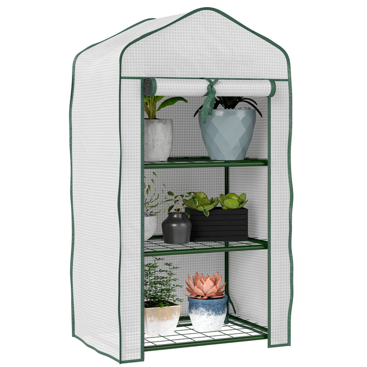 Estufa de Jardim de 3 Níveis Estufa de Terraço com 3 Prateleiras 1 Porta com Fecho de Correr para Cultivo de Plantas Flores Vegetais 59x39x127 cm Branco