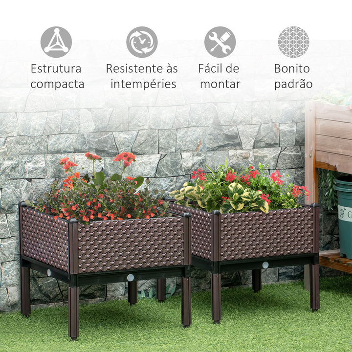 Conjunto de 2 Floreiras de Exterior Floreiras Quadradas Elevadas Combinação Livre Floreiras para Jardim Pátio 50x50x46,5 cm Marrom