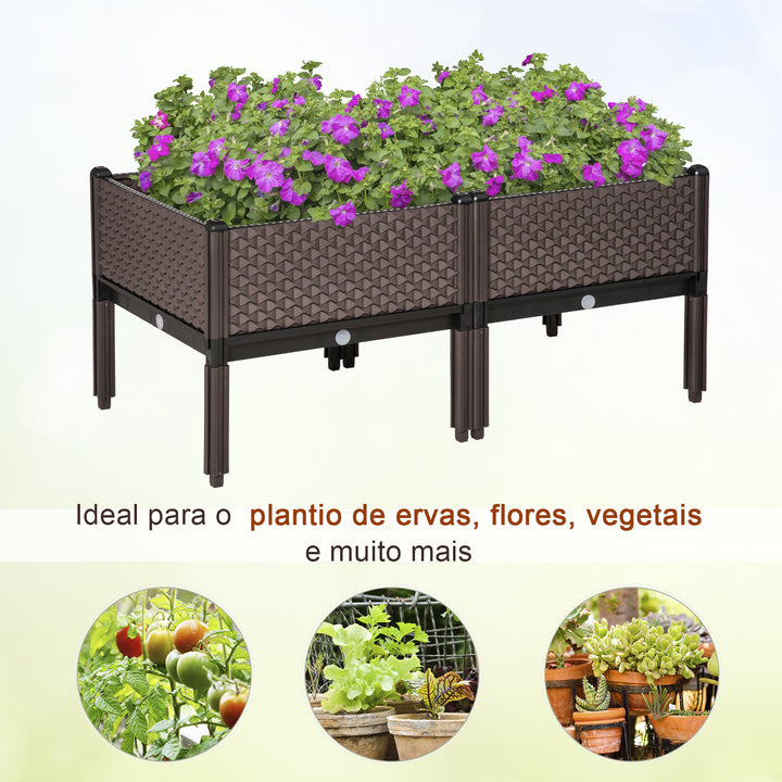 Conjunto de 2 Floreiras de Exterior Floreiras Quadradas Elevadas Combinação Livre Floreiras para Jardim Pátio 50x50x46,5 cm Marrom