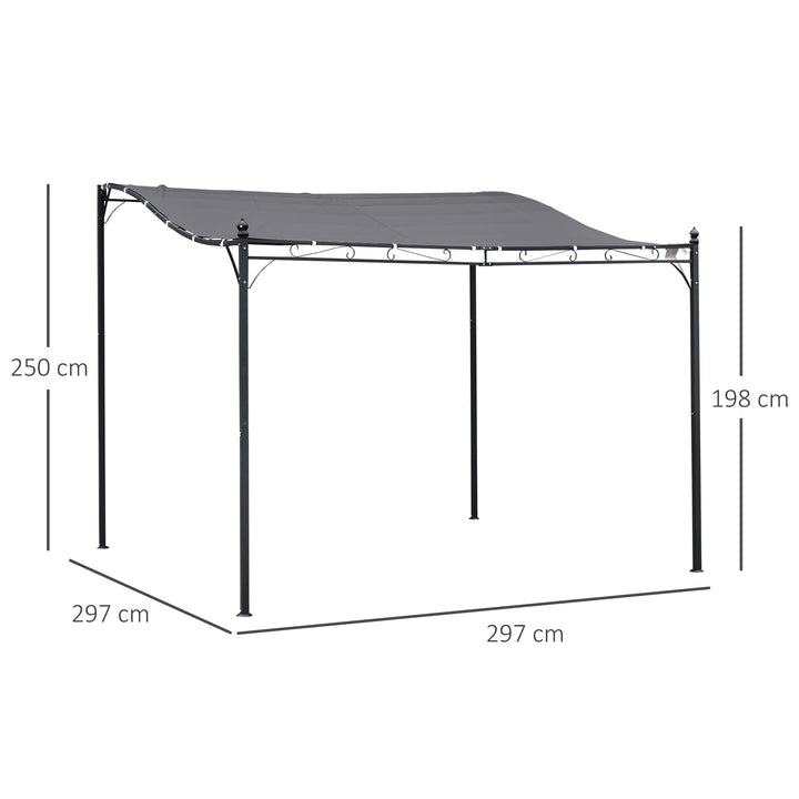 Pergula de jardim 3x3m Gazebo com Toldo e 4 Furos de Drenagem para Pátio Terraço Metal e Poliester 180 g / m² Resistente Cinza