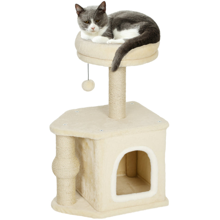 Arranhador para Gatos Altura 66 cm Arranhador para Gatos com Cama Caverna Plataforma Bola Suspensa e Poste de Juta 42x30x66 cm Marrom