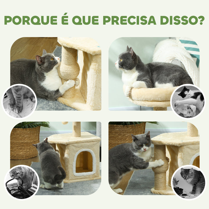 Arranhador para Gatos Altura 66 cm Arranhador para Gatos com Cama Caverna Plataforma Bola Suspensa e Poste de Juta 42x30x66 cm Marrom