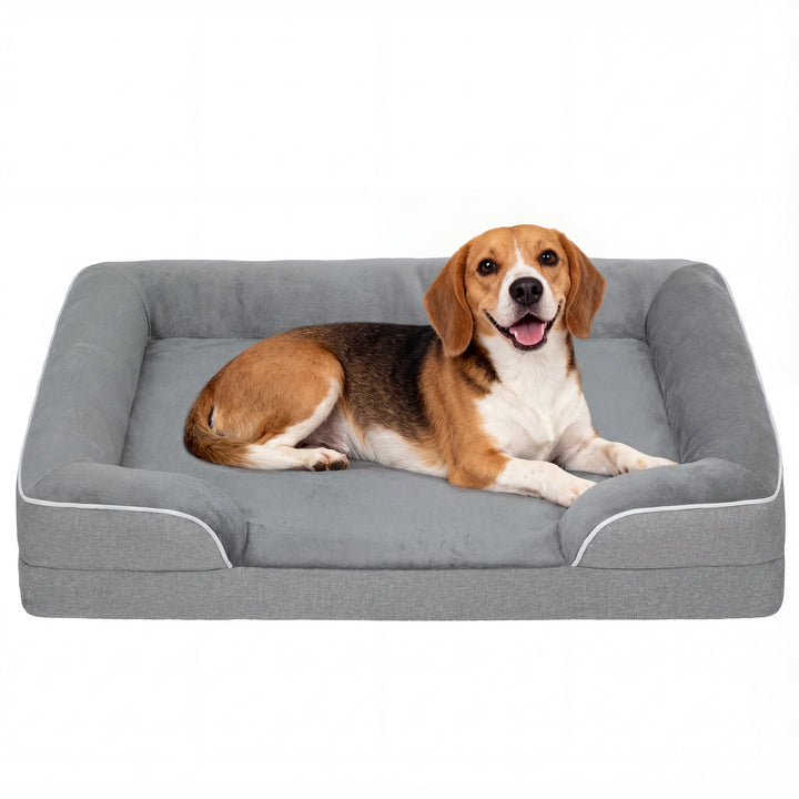 Cama para Cães com Base Antiderrapante Capa Lavável 91,5x68,5x16,5 cm Cinza