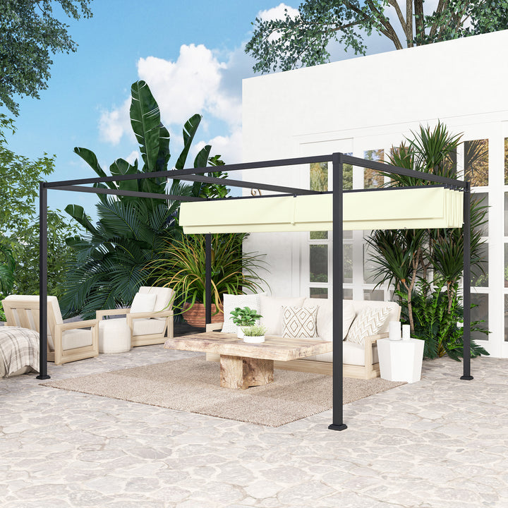 Pérgola 400x300x222 cm Pérgola de Jardim com Teto Retrátil de Poliéster com Revestimento Resistente para Celebrações Festas Casamento Creme