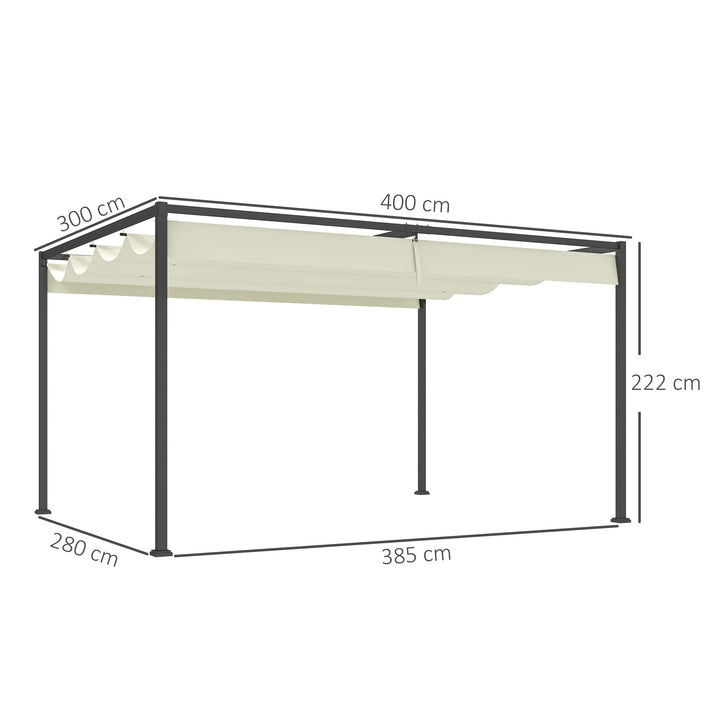 Pérgola 400x300x222 cm Pérgola de Jardim com Teto Retrátil de Poliéster com Revestimento Resistente para Celebrações Festas Casamento Creme