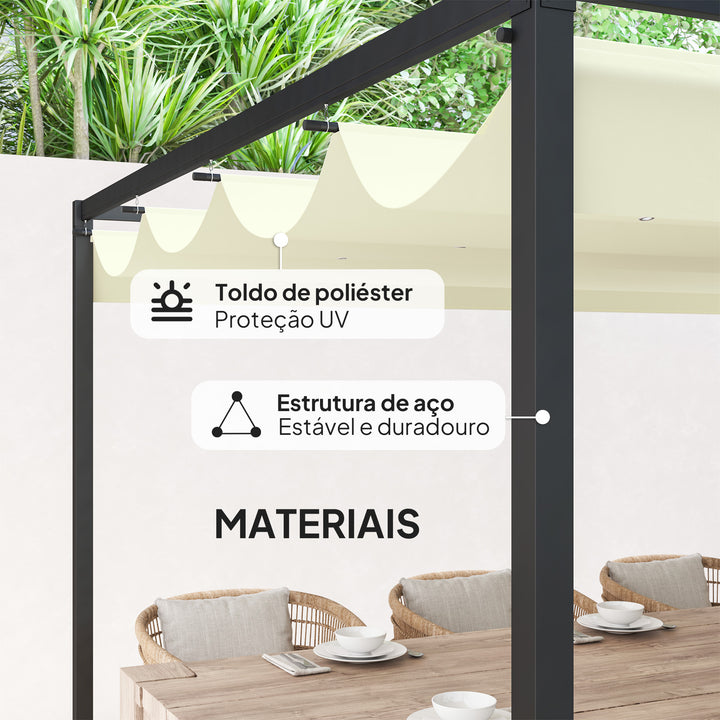 Pérgola 400x300x222 cm Pérgola de Jardim com Teto Retrátil de Poliéster com Revestimento Resistente para Celebrações Festas Casamento Creme