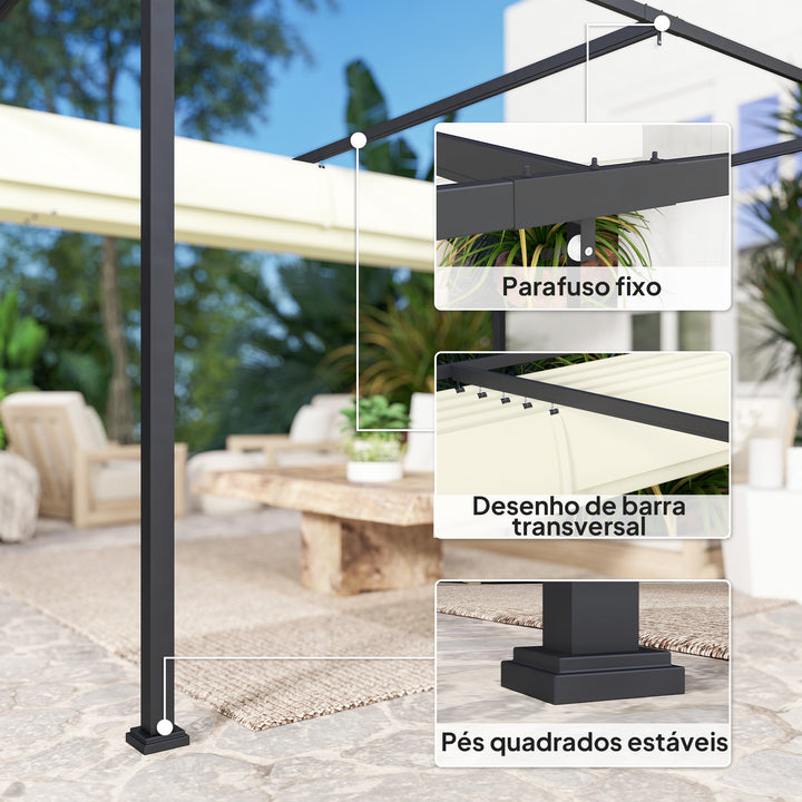 Pérgola 400x300x222 cm Pérgola de Jardim com Teto Retrátil de Poliéster com Revestimento Resistente para Celebrações Festas Casamento Creme