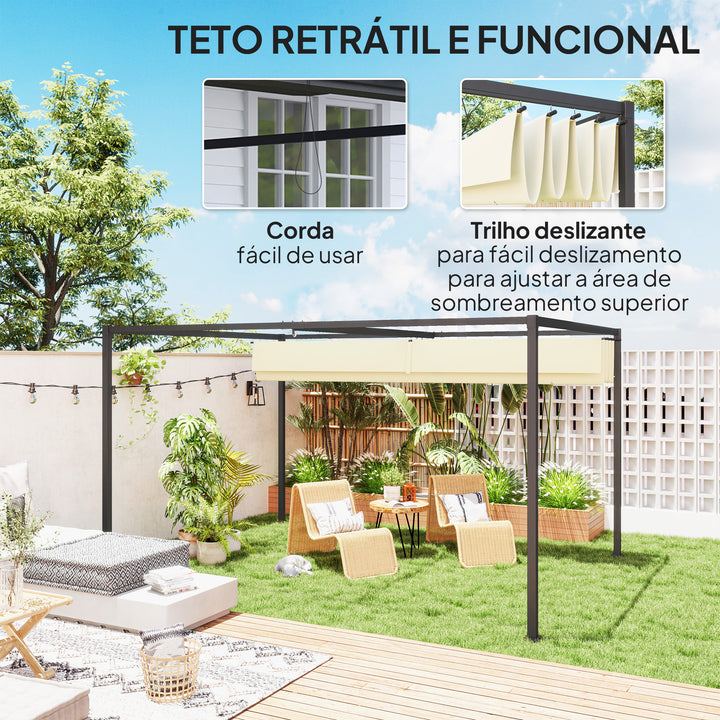 Pérgola 400x300x222 cm Pérgola de Jardim com Teto Retrátil de Poliéster com Revestimento Resistente para Celebrações Festas Casamento Creme