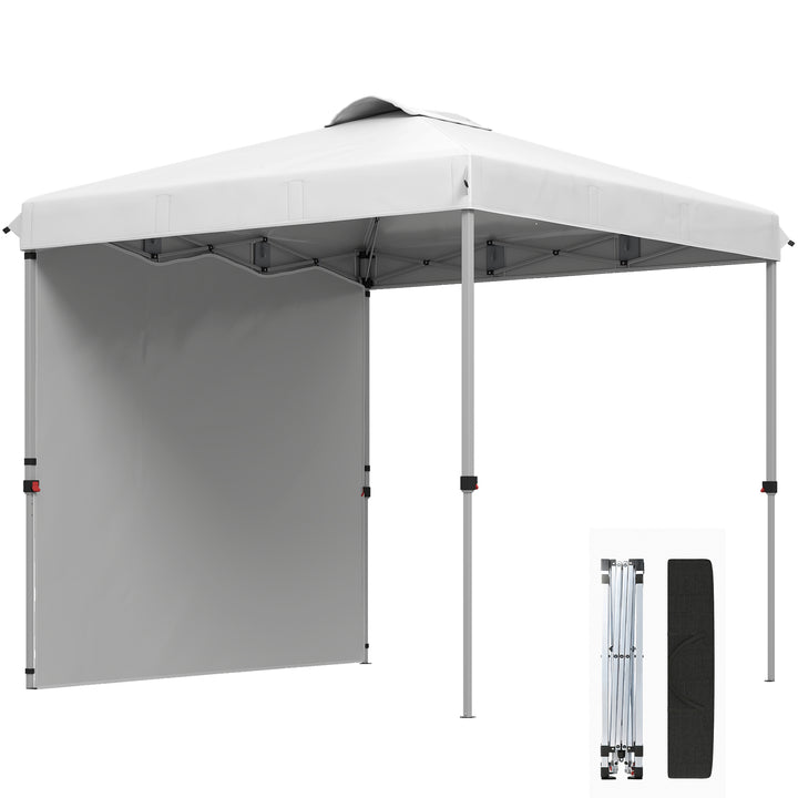 Tenda Dobrável 247x247x268 cm Altura Ajustável Tenda de Jardim com 1 Parede Lateral Teto com Ventilação e Bolsa de Transporte para Acampamento Festas Branco