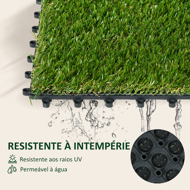 Relva Artificial 30x30cm 10 Peças com Altura de 25mm Alta Densidade 11000 Relva Artificial de Encaixe para Exterior Pátio Terraço Verde