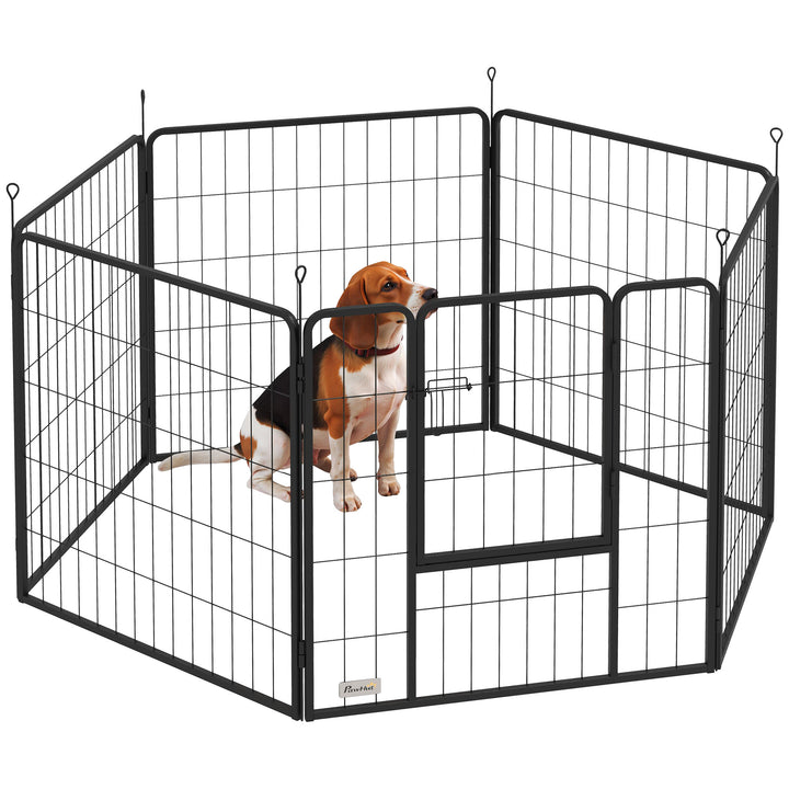 Parque para Cães 6 Painéis de 80 cm de Altura Cercas para Cães de Aço Dobrável com Porta para Interior e Exterior Preto