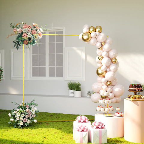 Arco de Jardim para Rosas em Metal 200x200 cm Arco de Casamento Quadrado com Estacas em Forma de U Resistente às Intempéries para Plantas Trepadeiras Decoração de Pátio e Terraço Dourado