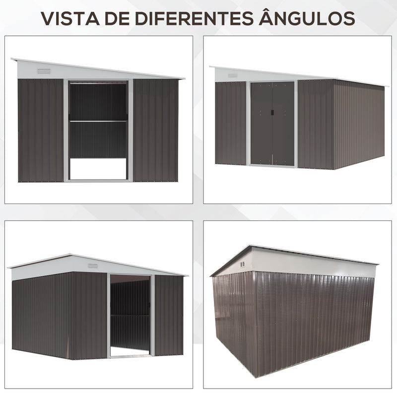 Abrigo de Jardim 280x345x201 cm 8,9 m² Abrigo de Exterior de Aço para Armazenamento de Ferramentas com Portas e 2 Janelas Cinza