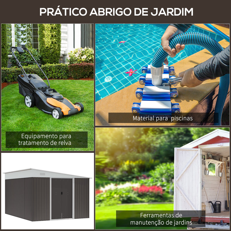 Abrigo de Jardim 280x345x201 cm 8,9 m² Abrigo de Exterior de Aço para Armazenamento de Ferramentas com Portas e 2 Janelas Cinza