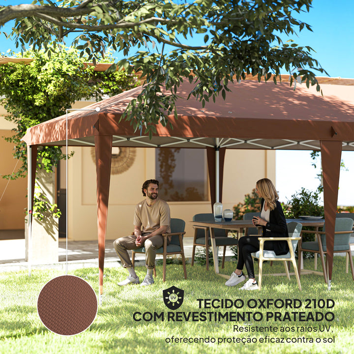 Tenda Dobrável Gazebo 6x3 m Pop-up, Toldo com Altura Ajustável em 3 Níveis, Proteção UV e Saco de Transporte para Campismo e Festas Castanho