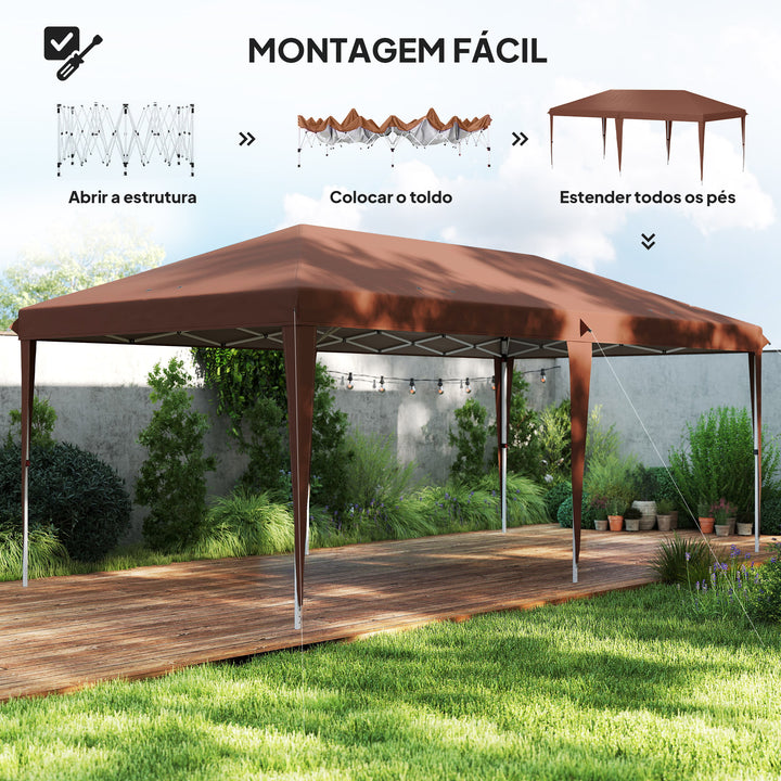 Tenda Dobrável Gazebo 6x3 m Pop-up, Toldo com Altura Ajustável em 3 Níveis, Proteção UV e Saco de Transporte para Campismo e Festas Castanho