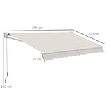 Toldo Manual Retrátil com Manivela 200x295 cm Toldo de Parede com Proteção Solar UV50+ e Estrutura de Alumínio para Jardim Varanda Exterior Creme