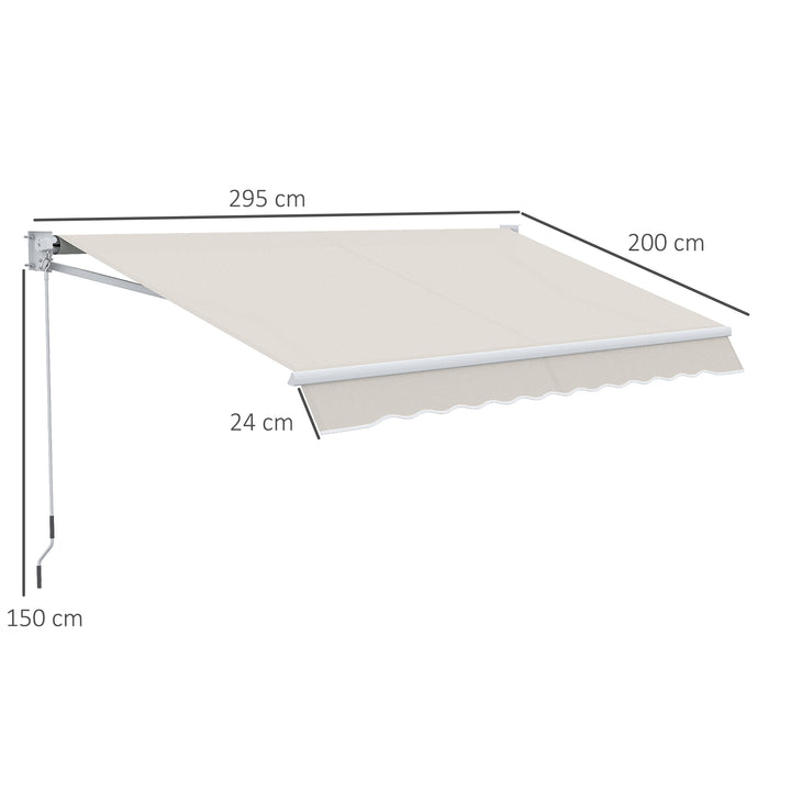 Toldo Manual Retrátil com Manivela 200x295 cm Toldo de Parede com Proteção Solar UV50+ e Estrutura de Alumínio para Jardim Varanda Exterior Creme