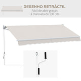 Toldo Manual Retrátil com Manivela 200x295 cm Toldo de Parede com Proteção Solar UV50+ e Estrutura de Alumínio para Jardim Varanda Exterior Creme