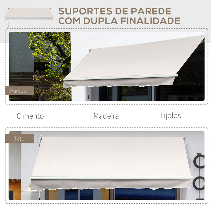 Toldo Manual Retrátil com Manivela 200x295 cm Toldo de Parede com Proteção Solar UV50+ e Estrutura de Alumínio para Jardim Varanda Exterior Creme