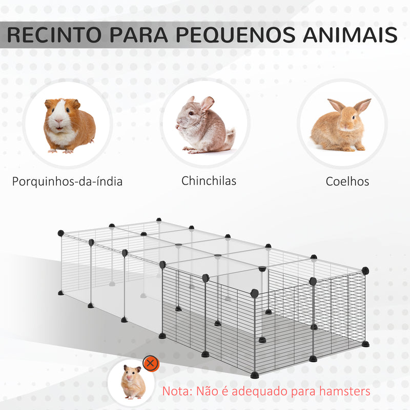 Recinto para Animais Pequenos Parque para Animais de Estimação com 27 Painéis e Forma Personalizável para Coelhos Chinchilas 140x70x70 cm Transparente e Preto