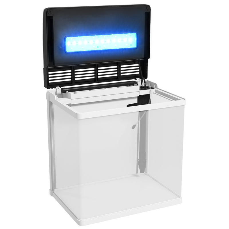 Aquário de Cristal de 28L Aquário Pequeno com Sistema de Filtração Iluminação LED e Bomba de Água 38x26x39,5 cm Branco