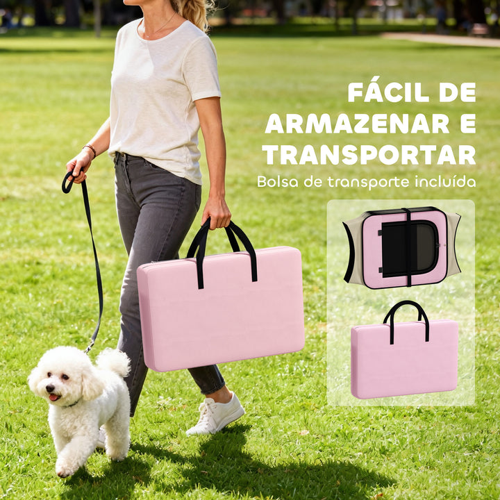 Parque Dobrável para Cães e Gatos Cercado Portátil para Animais Pequenos em Tecido Oxford Impermeável com 2 Portas Interior e Exterior Ø120x58 cm Rosa
