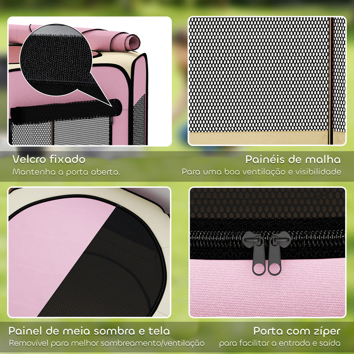 Parque Dobrável para Cães e Gatos Cercado Portátil para Animais Pequenos em Tecido Oxford Impermeável com 2 Portas Interior e Exterior Ø120x58 cm Rosa
