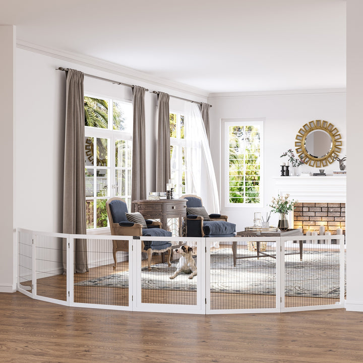 Barreira de Segurança para Cães de Madeira Dobrável para Escadas e Portas Grade para Cães Pequenos e Médios com 6 Painéis com Suporte de Pé para Interiores 432x36x70 cm Branco