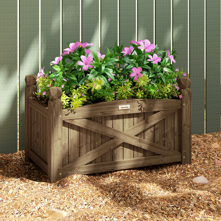 Floreira de Madeira Elevada Horta Urbana de Madeira para Cultivar Plantas Flores Ervas Floreira Retangular para Jardim Varanda 60x39x37 cm Castanho Escuro
