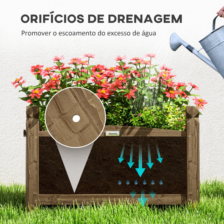 Floreira de Madeira Elevada Horta Urbana de Madeira para Cultivar Plantas Flores Ervas Floreira Retangular para Jardim Varanda 60x39x37 cm Castanho Escuro