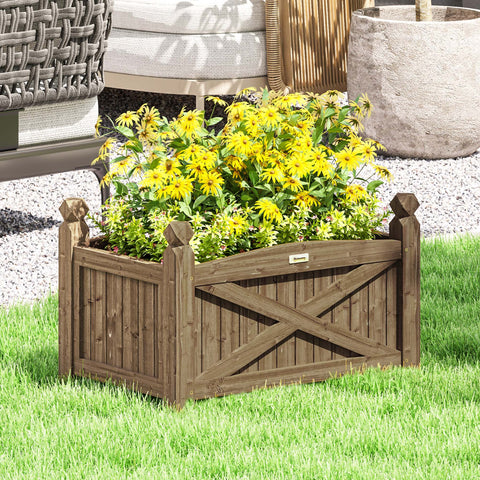 Floreira de Madeira Elevada Horta Urbana de Madeira para Cultivar Plantas Flores Ervas Floreira Retangular para Jardim Varanda 60x39x37 cm Castanho Escuro