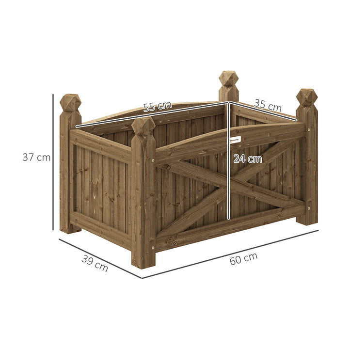 Floreira de Madeira Elevada Horta Urbana de Madeira para Cultivar Plantas Flores Ervas Floreira Retangular para Jardim Varanda 60x39x37 cm Castanho Escuro