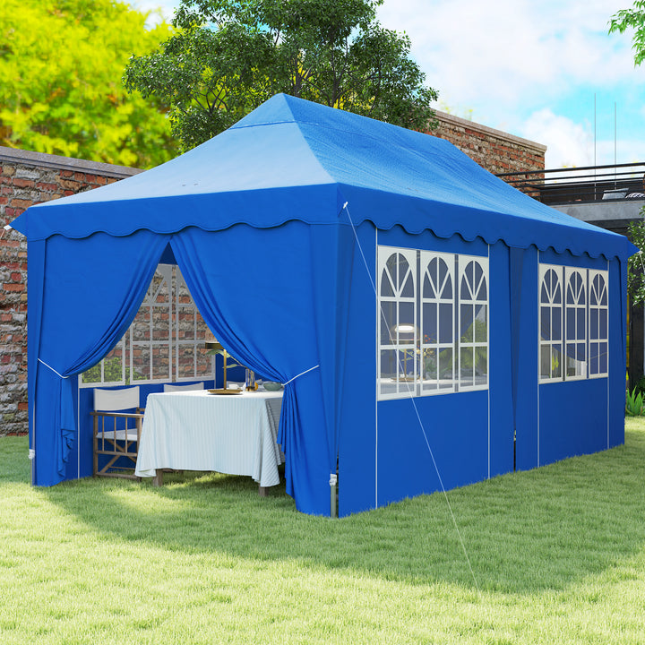 Tenda Dobrável Pop Up Tenda 596x300x315 cm Tenda Dobrável com 6 Paredes Laterais Anti-UV Altura Ajustável Bolsa de Areia e Bolsa de Transporte para Campismo Festas Azul