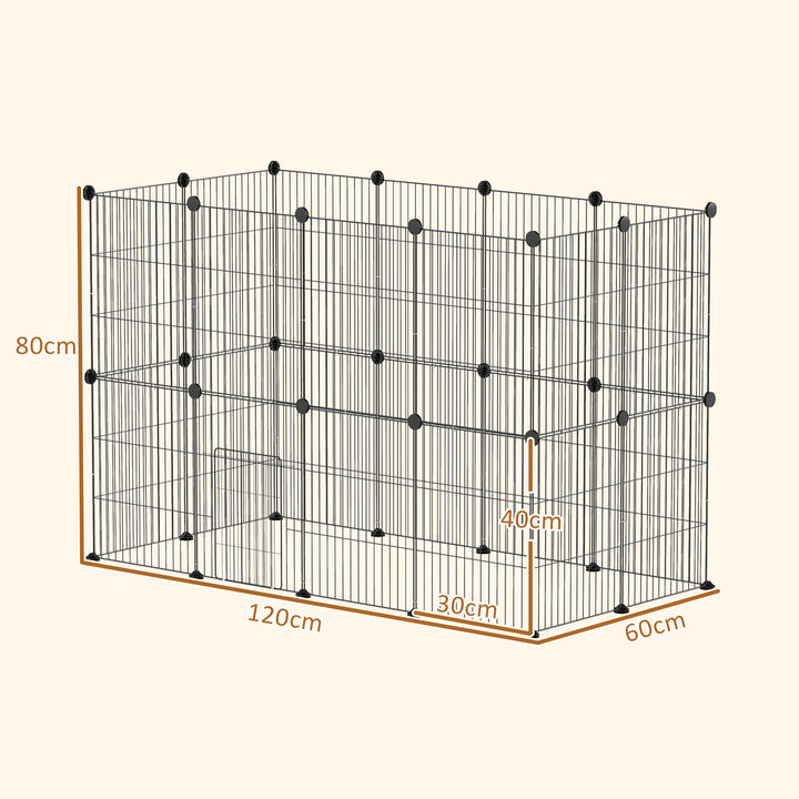 Recinto Metálico para Animais com 24 Painéis Recinto para Animais Pequenos Personalizável para Coelhos Porquinhos-da-Índia Chinchilas Gatos 120x60x80 cm Preto