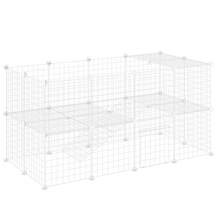 Recinto de Metal para Animais de Estimação Recinto Metálico com 36 Painéis para Pequenos Animais Desmontável DIY 146x73x73 cm Branco