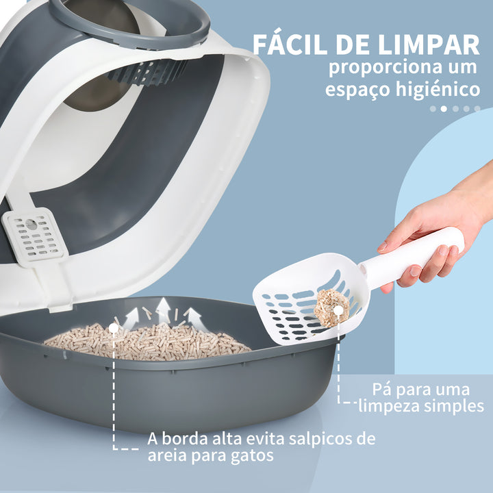 Caixa de Areia para Gatos Dobrável Caixa de Areia para Gatos Fechada Caixa de Areia para Gatos com Pá 52x41x38 cm Branco e Cinza