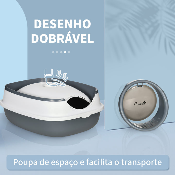 Caixa de Areia para Gatos Dobrável Caixa de Areia para Gatos Fechada Caixa de Areia para Gatos com Pá 52x41x38 cm Branco e Cinza