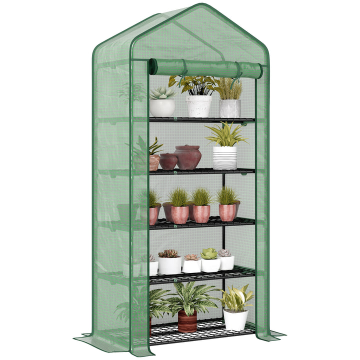 Estufa de Jardim de 5 Prateleiras Estufa Resistente com 1 Porta com Fecho de Correr Anti-UV Desenhho Alargado e Prateleiras para Cultivo de Plantas em Terraço Pátio 90x49x193 cm Verde