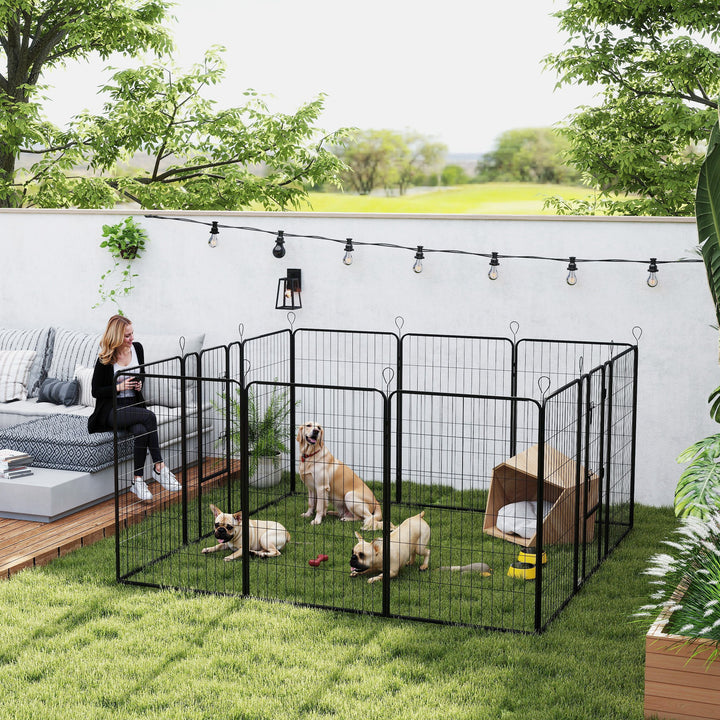 Parque para Cães com 12 Painéis Recinto para Animais de Estimação Modular com 2 Portas para Interior e Exterior Aço 80x120 cm Preto