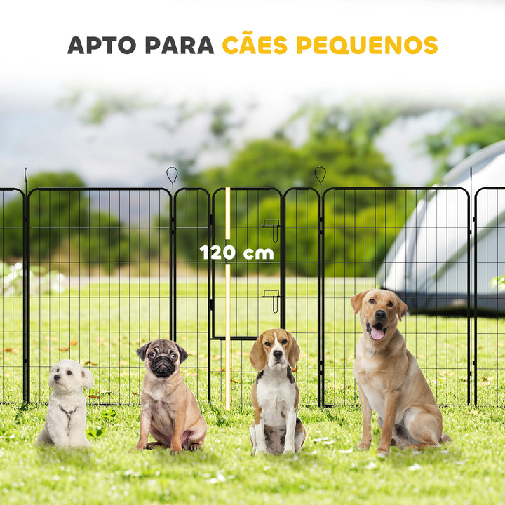 Parque para Cães com 12 Painéis Recinto para Animais de Estimação Modular com 2 Portas para Interior e Exterior Aço 80x120 cm Preto
