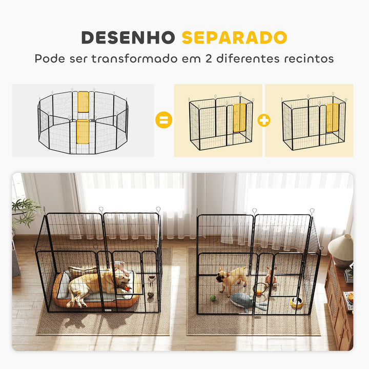 Parque para Cães com 12 Painéis Recinto para Animais de Estimação Modular com 2 Portas para Interior e Exterior Aço 80x120 cm Preto