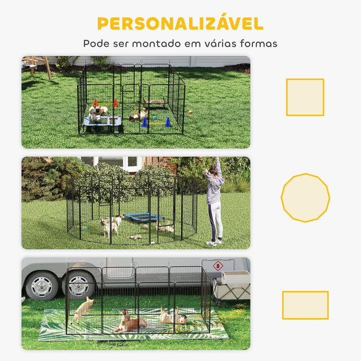 Parque para Cães com 12 Painéis Recinto para Animais de Estimação Modular com 2 Portas para Interior e Exterior Aço 80x120 cm Preto