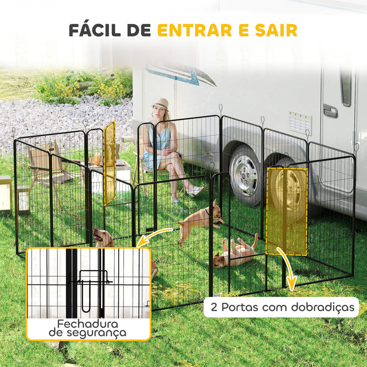 Parque para Cães com 12 Painéis Recinto para Animais de Estimação Modular com 2 Portas para Interior e Exterior Aço 80x120 cm Preto