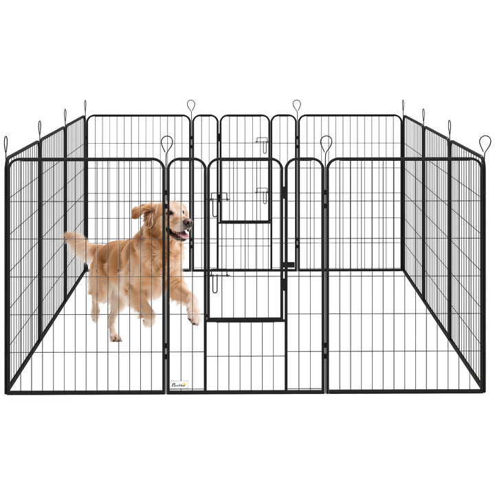 Parque para Cães com 12 Painéis Recinto para Animais de Estimação Modular com 2 Portas para Interior e Exterior Aço 80x120 cm Preto