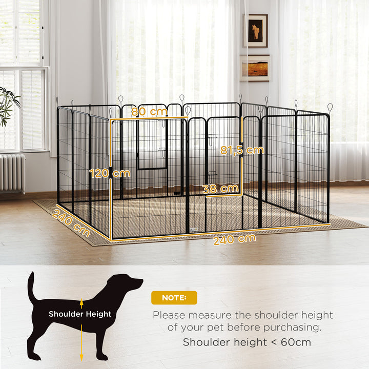 Parque para Cães com 12 Painéis Recinto para Animais de Estimação Modular com 2 Portas para Interior e Exterior Aço 80x120 cm Preto