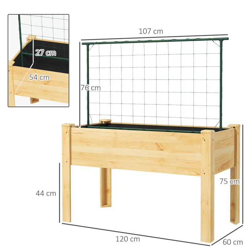 Horta Vertical Elevada com Treliça Mesa de Cultivo Horta Elevada para Plantas Trepadeiras Flores Carga Máxima 300 kg 120x60x75 cm Madeira