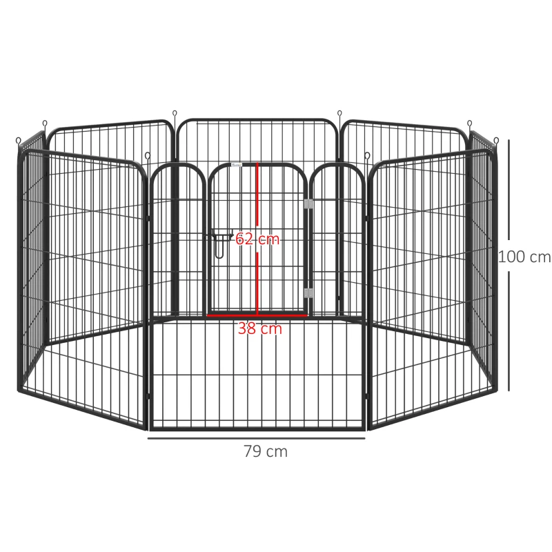 Parque para animais de estimação com 8 Varas Dobrável com Porta e Dupla Trava 79x100cm Preto