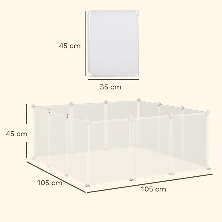 Cerca para Pequenos Animais Gaiola Modular de Metal com 12 painéis e 24 conectores para coelhos, porquinhos-da-índia 105x105x45 cm Branco